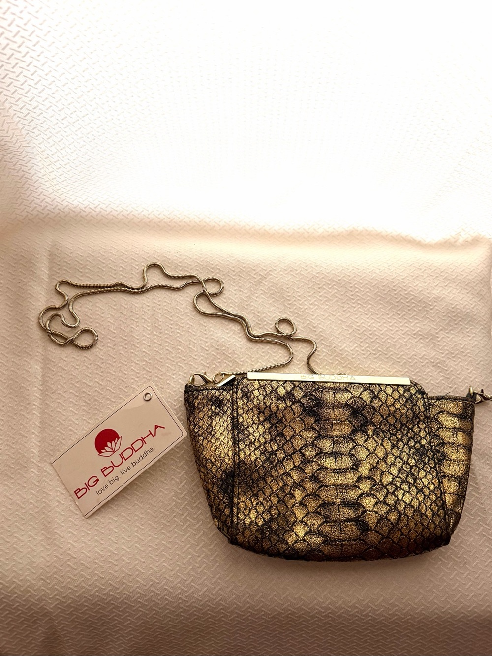 Big Buddha Metallic Gold Snake-Print Crossbody